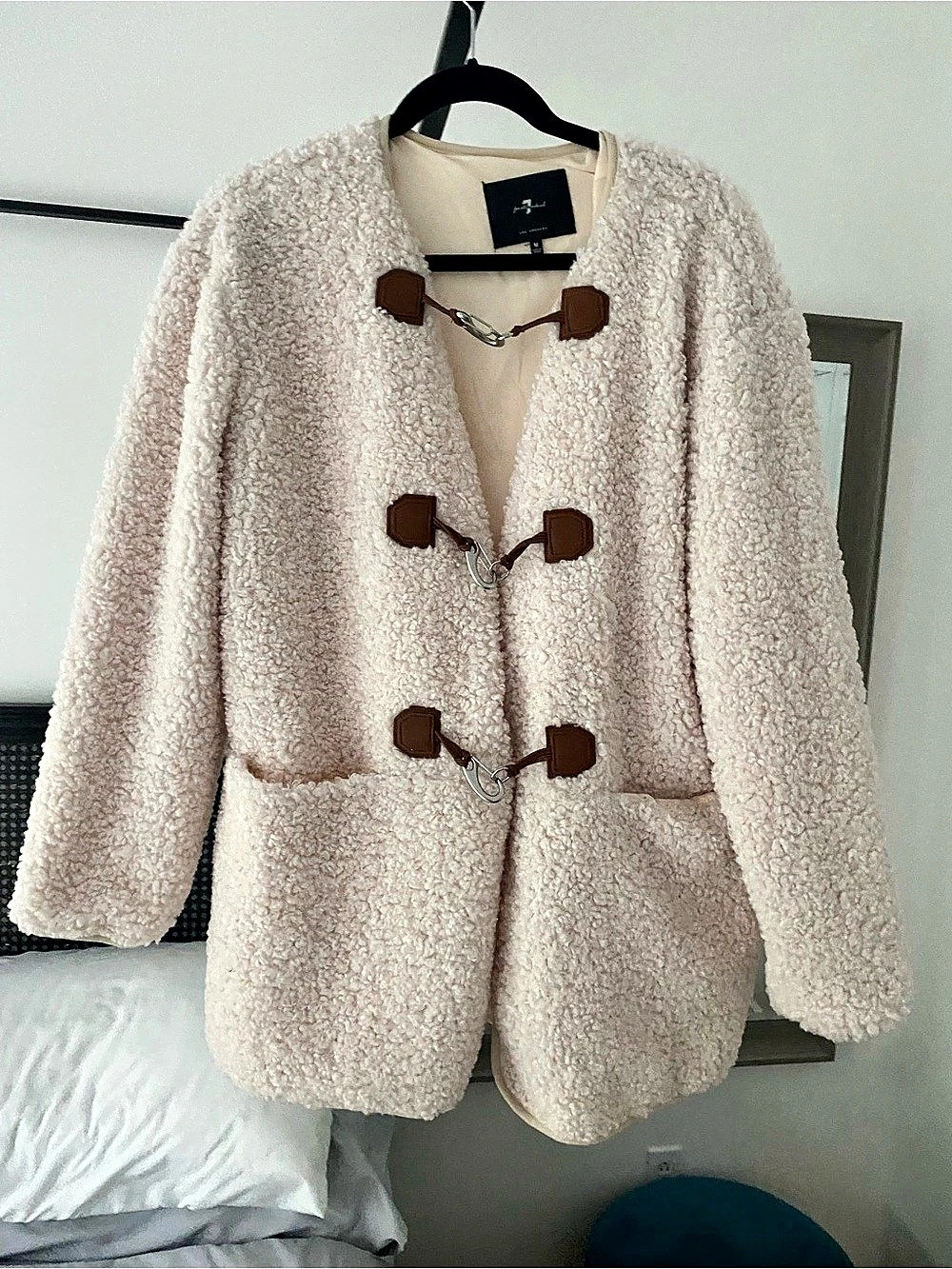 7 For All Mankind Teddy Toggle Jacket in Pink Size Medium Like New